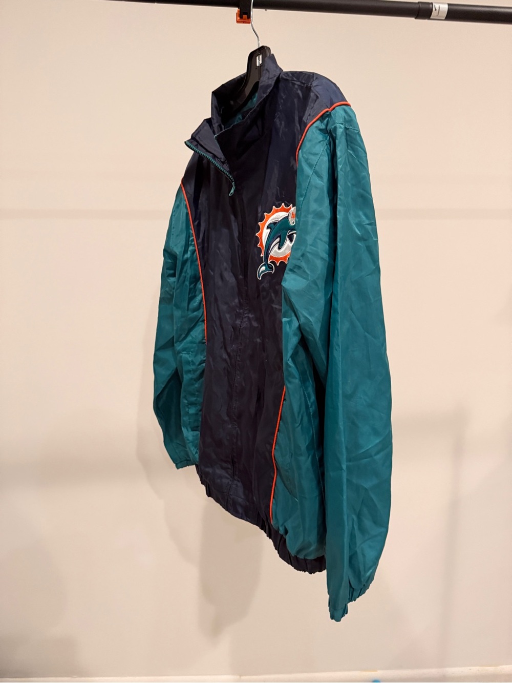 NFL Miami Dolphins Windbreaker Jacket - Teal, Navy & Orange Trim - Picture 6 of 9
